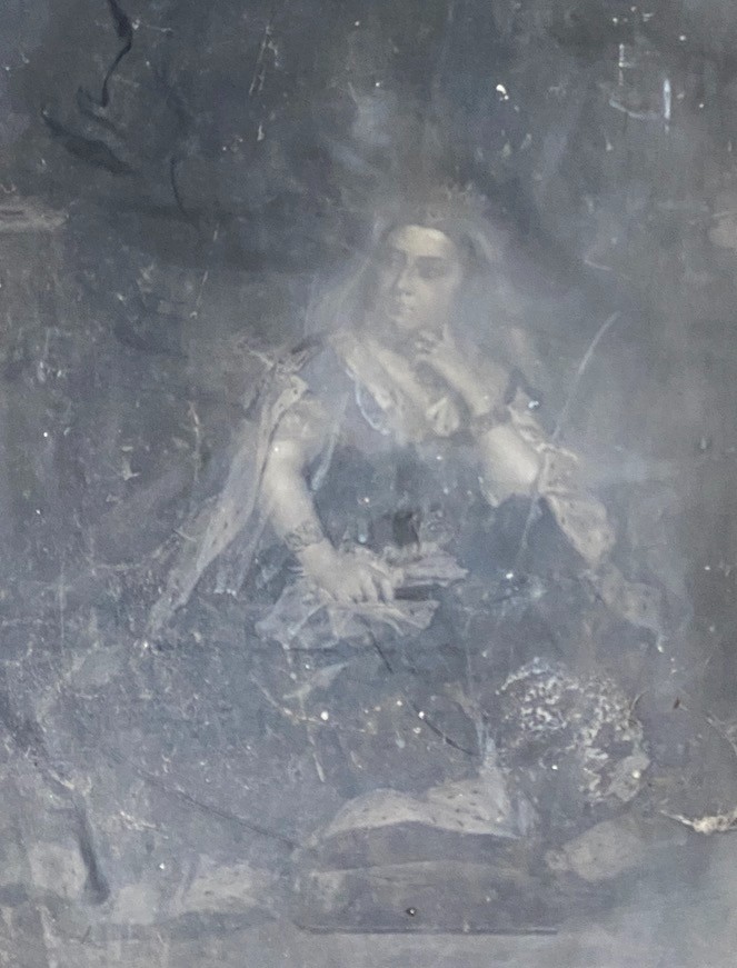 A slate lithograph printing plate of Queen Victoria now framed, width 55cm, height 73cm.